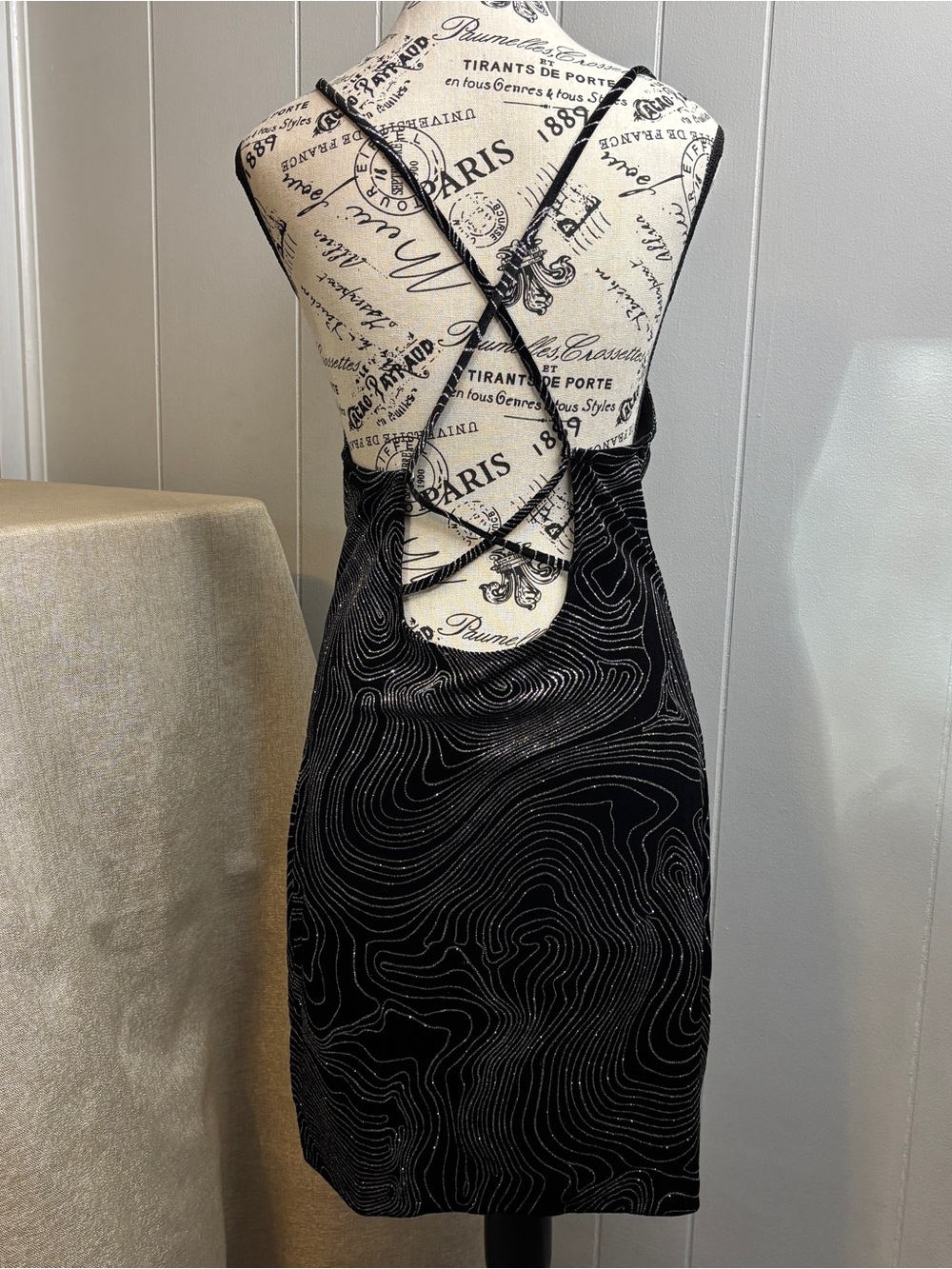 H & M Black with Silver Pencil Dress with spaghetti straps & crisscrossed back - Picture 2 of 8